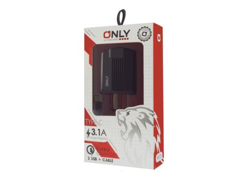 CARGADOR 220V ONLY MOD06 - 2 USB + CABLE TC - NEGRO