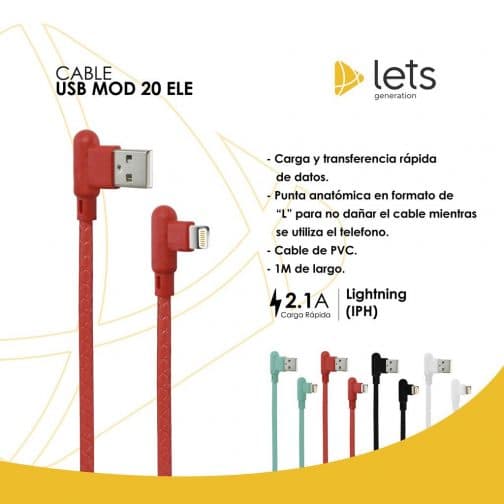 CABLE USB MOD20 - ELE - IPH - ROJO - Imagen 3