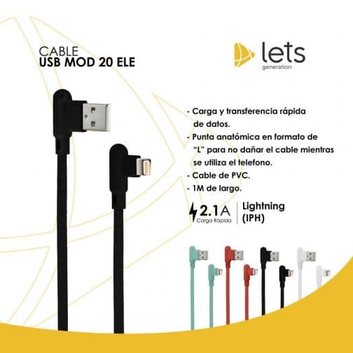 CABLE USB MOD20 - ELE - IPH - NEGRO - Imagen 3