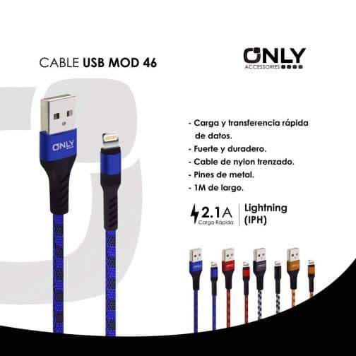 CABLE USB MOD 46 - LIGHTNING - AZUL - Imagen 4