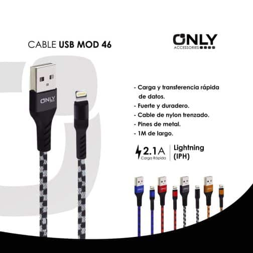 CABLE USB MOD 46 - LIGHTNING - NEGRO - Imagen 4