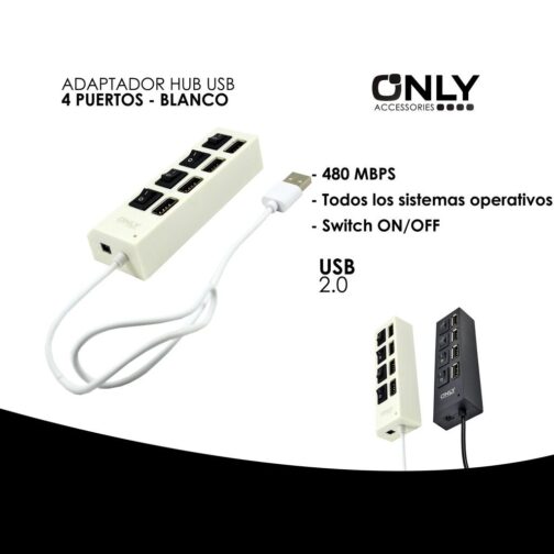 ADAPTADOR HUB USB 4 PUERTOS - BLANCO - Imagen 4