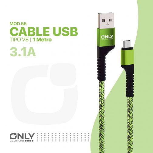 CABLE USB MOD 58 - TEXTIL ONLY - V8 - VERDE - Imagen 4