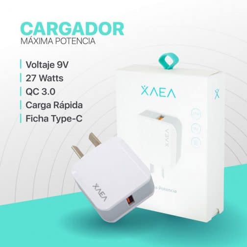 CARGADOR 220V XAEA MOD 10 - 9V - 27W - 1 USB + CABLE TIPO C - BLANCO - Imagen 4