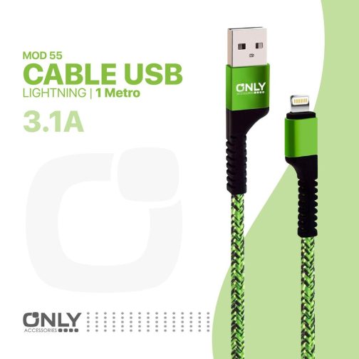 CABLE USB MOD 59 - TEXTIL ONLY - LIGHTNING - VERDE - Imagen 4