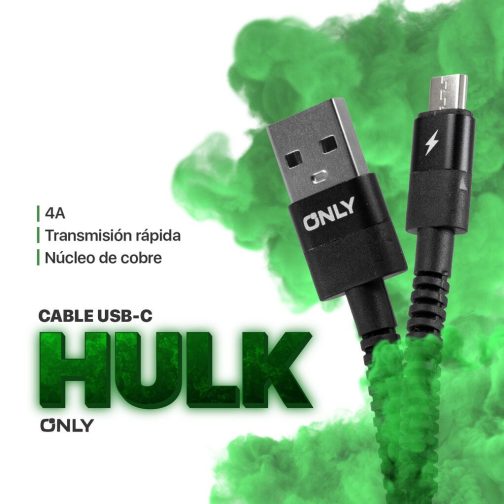 CABLE USB MOD 89 HULK - ONLY - TIPO C - 4 A - NEGRO - Imagen 4