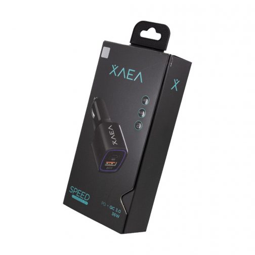 CARGADOR 12V MOD 38 XAEA  -SPEED - PD + QC 3.0 - NEGRO