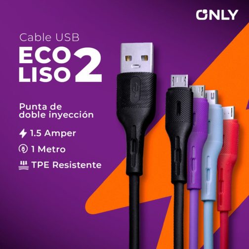 CABLE USB MOD 118 ECO LISO 2 - ONLY - V8 - AZUL - Imagen 4