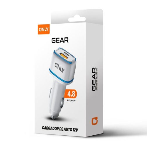 CARGADOR 12V GEAR MODS-504 - 1 USB + 1 TC + CABLE TIPO C - ONLY - BLANCO
