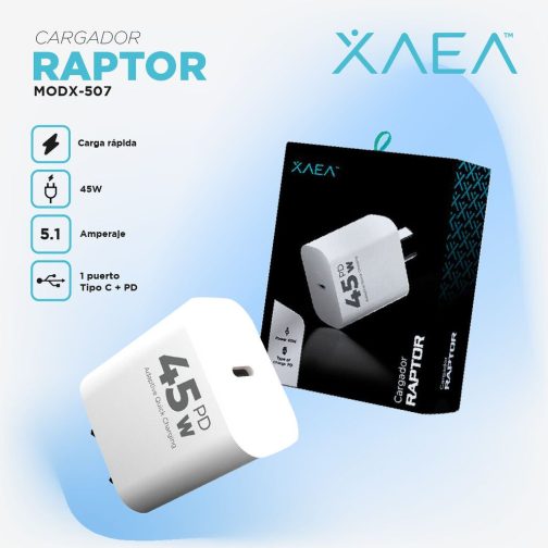 CARGADOR 220V MODX-507 RAPTOR - 5,1A - 45W - 1TC + PD - XAEA - BLANCO - Imagen 3
