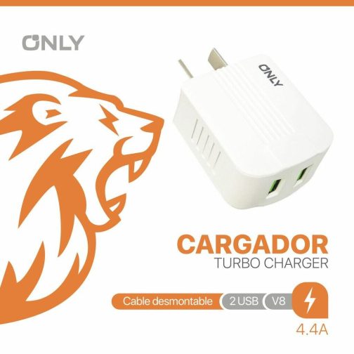 CARGADOR 220V ONLY MOD06 - 2 USB + CABLE V8 X6 (3 NEGRO 3 BLANCOS)