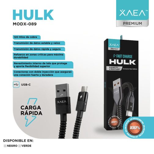 CABLE USB MODX-089 HULK TIPO C - XAEA - VERDE - Imagen 4