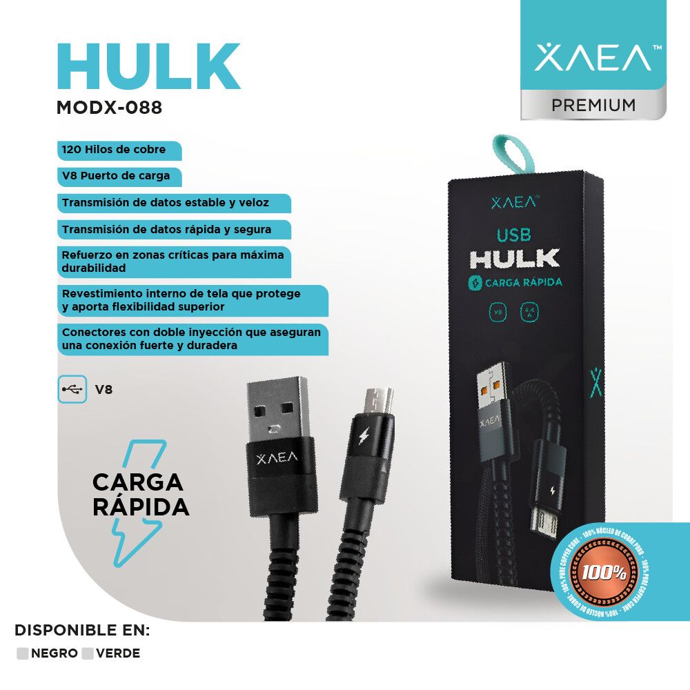 CABLE USB MODX-088 HULK V8 - XAEA - NEGRO - Imagen 4