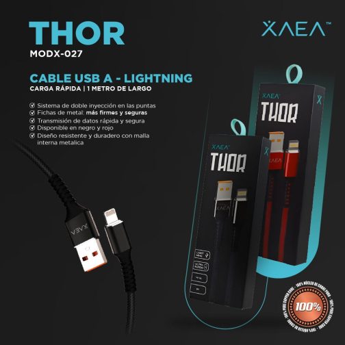 CABLE USB MODX-027 THOR LIGHTNING - XAEA - NEGRO - Imagen 3