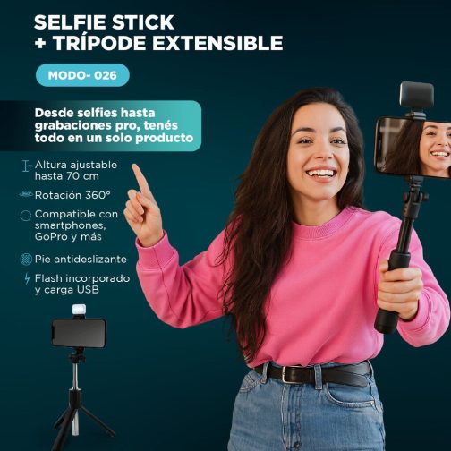 SOPORTE + TRIPODE EXTENSIBLE PARA CELULAR - MODO-026 - ST - NEGRO