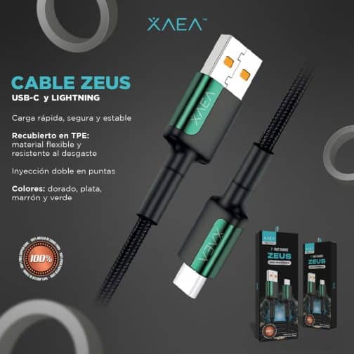 CABLE USB LIGHTNING MODX-104 - ZEUS - XAEA - VERDE - Imagen 3