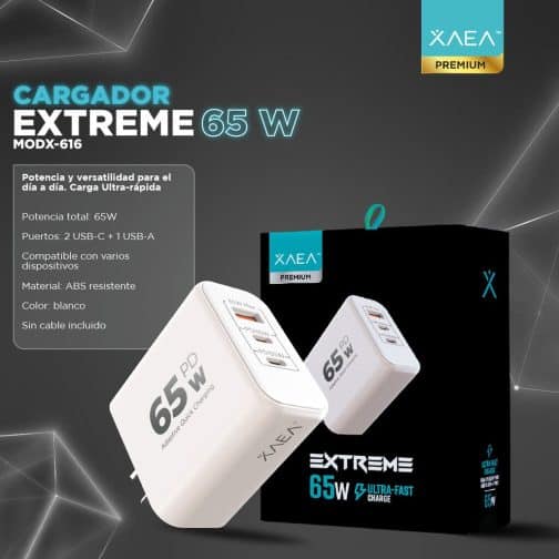 CARGADOR 220V MODX-616 EXTREME - 6,2A - 1USB + 2TC - XAEA - BLANCO - Imagen 3