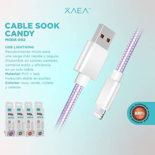 CABLE USB LIGHTNING MODX-092 - SOOK CANDY - XAEA - VERDE - Imagen 3