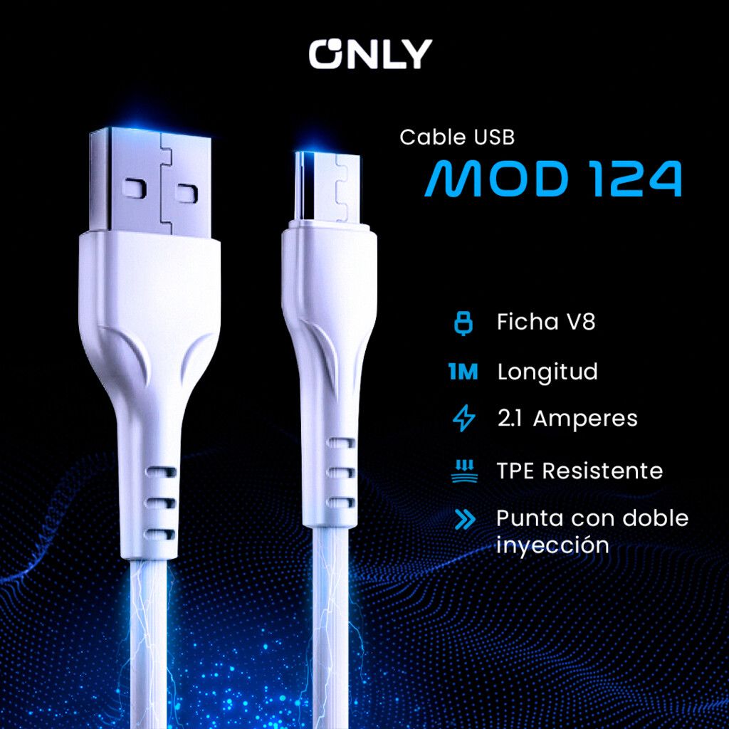 CABLE USB MOD 124 ECO CLASSIC - ONLY - V8 - BLANCO - Imagen 3
